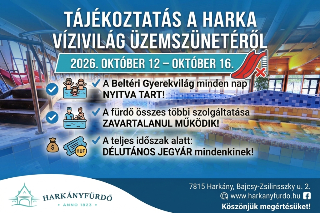 Tájékoztatás a Harka Vízivilág üzemszünetéről