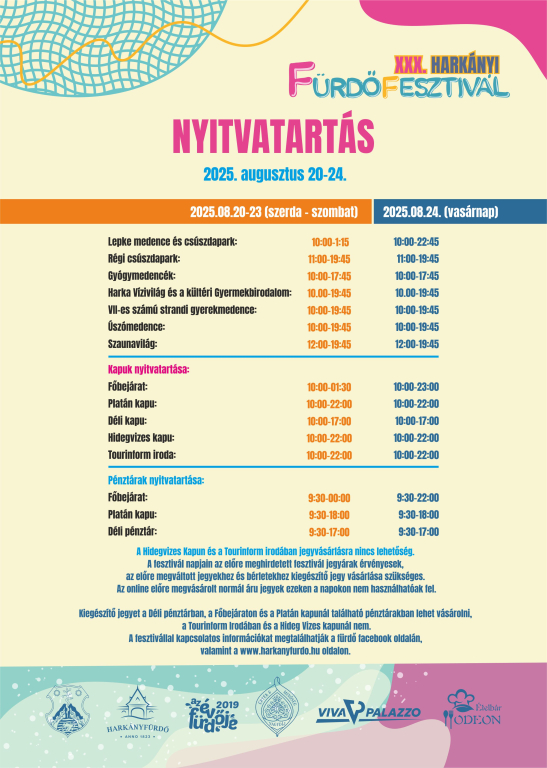 XXX. Fürdőfesztivál nyitvatartás