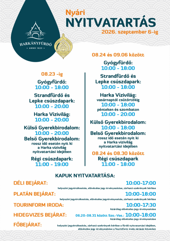 Nyári nyitvatartás /  Summer Hours / Sommeröffnungszeiten