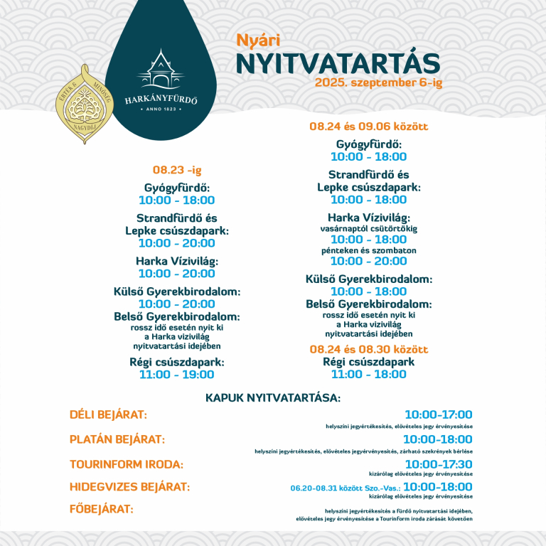 Nyári nyitvatartás /  Summer Hours / Sommeröffnungszeiten