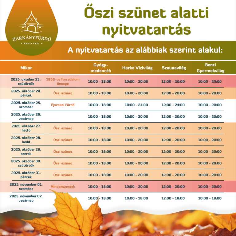 Nyitvatartás az őszi szünetben